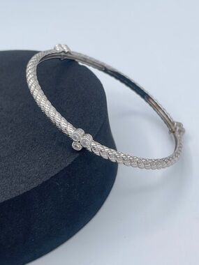 Judith Ripka Sterling Silver 925 CZ Braided Cable Bangle Bracelet Thailand 7”